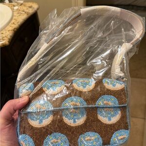 Anthropologie Beaded Brown and Blue Donut Handbag